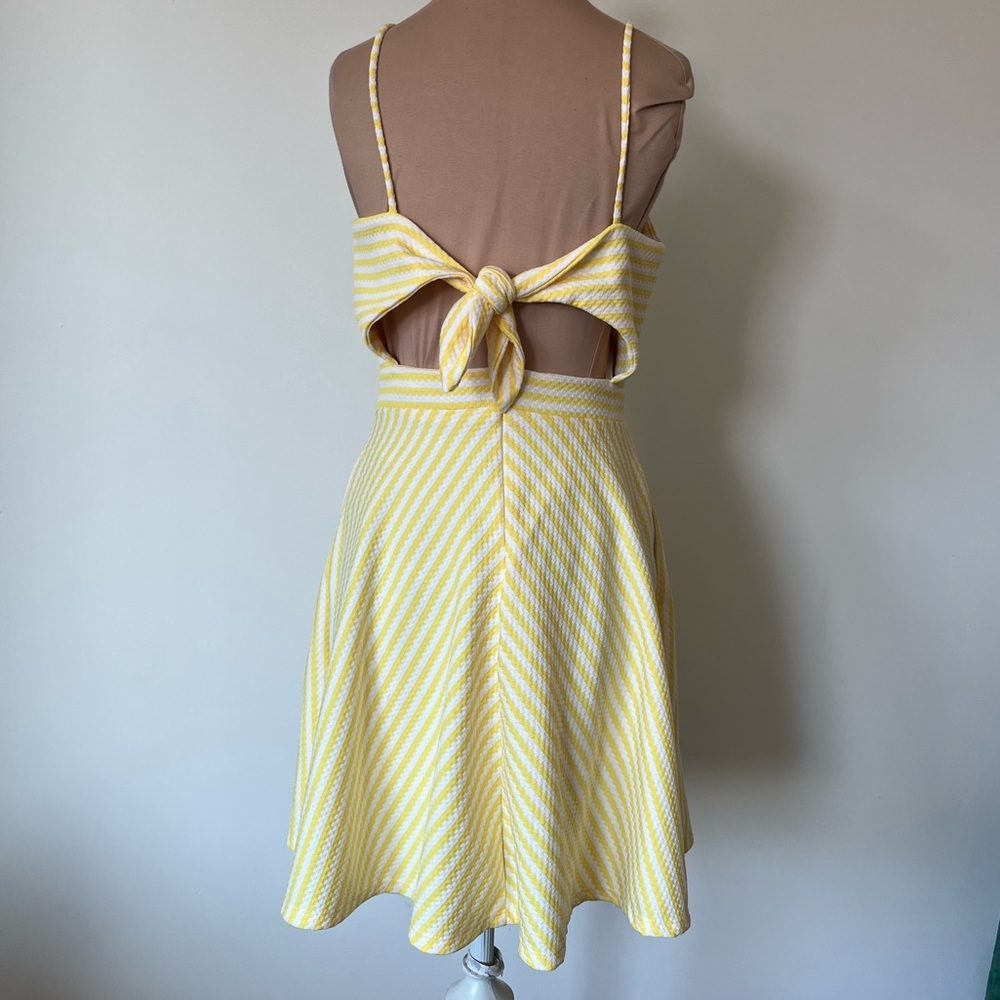 Anthropologie Hutch Molly Striped Yellow White Bow Spaghetti Strap Dress EUC XS - Picture 5 of 12